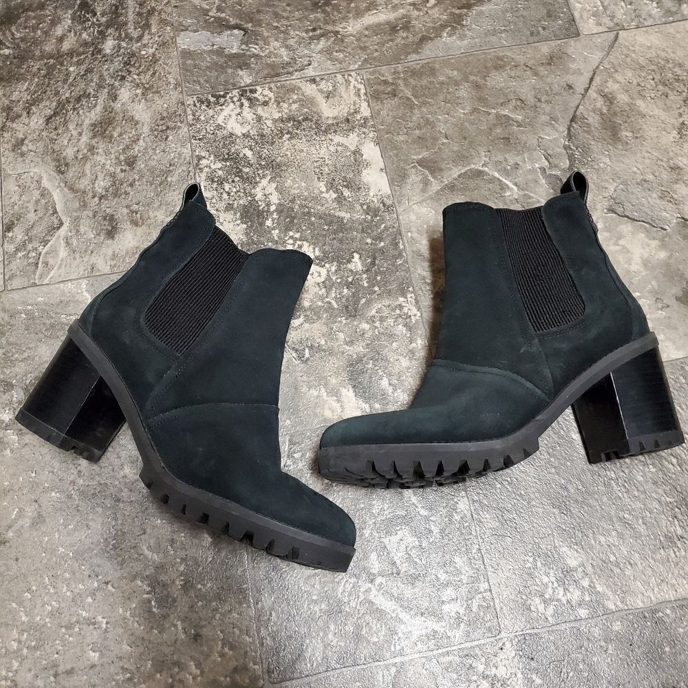 Ugg Hazel Waterproof Block Heel Black Suede Leather Chelsea Ankle Boots Bootie‎ - Picture 4 of 10